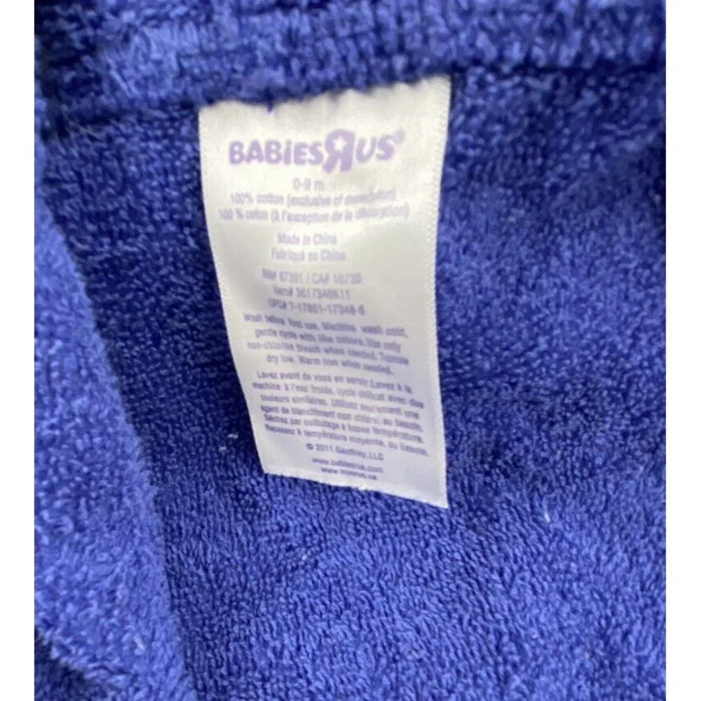 Babies R Us Baby Boys Blue Bath Robe Size 0-9 Months Whale Star Fish Slippers
